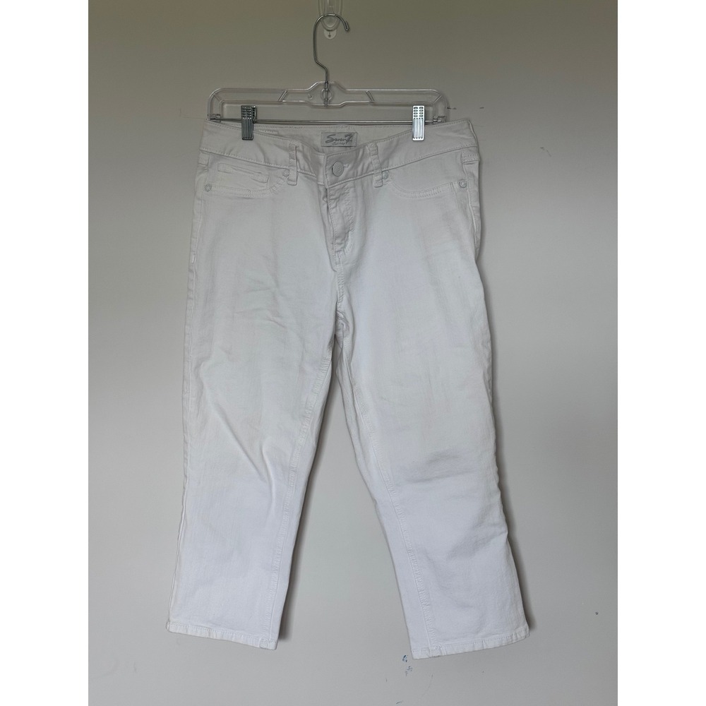 Seven7 Womens White Skinny Crop Jeans Mid Rise Denim Size 12 Y2K millennial